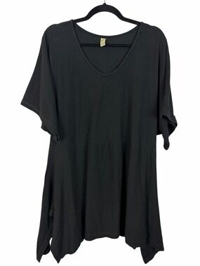 Baba Black Oversized Tunic Top One Size Handkerchief Hem 100% Cotton